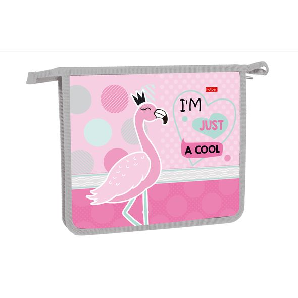 Папка для тетрадей Пластиковая А5ф Hatber 2 отделения на молнии -Фламинго- , 